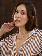 Beaded Pearl Necklace with Grey and Pink Colourful Motifs - Ruby Raang