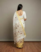 Morchari White Mal Chanderi With All Over Kantha Hand Work Saree - Distacart