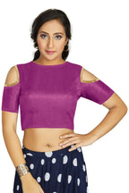 Aastha Fashion Women's Purple Art Silk Cold Shoulder Sleeve Readymade Blouse