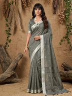 Shree Shyam Fashion Gray Linen Cotton Saree - Distacart