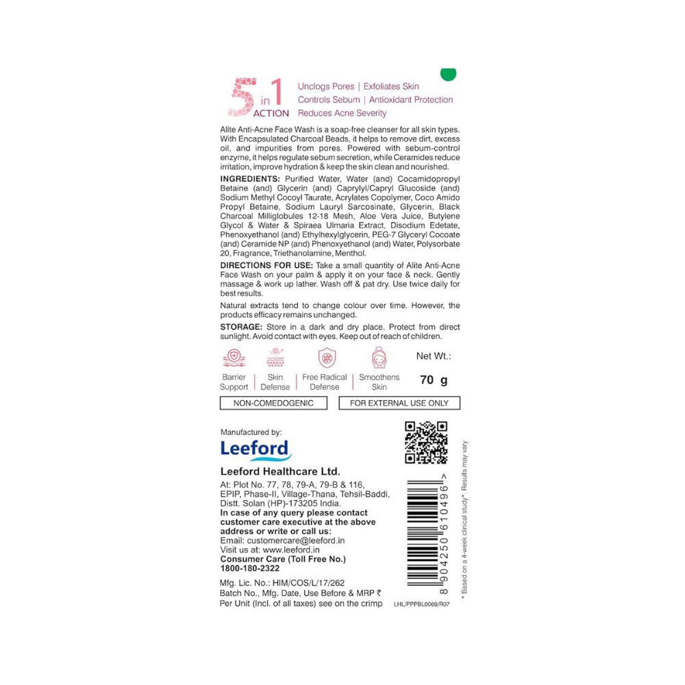 Alite Anti-Acne 5-in-1 Face Wash - Encapsulated Charcoal, Sebum Control Enzyme & Ceramides - Distacart