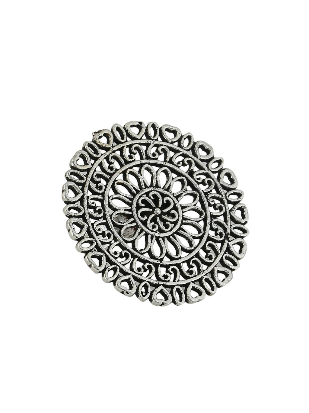 NVR Women Oxidised Silver-Plated Adjustable Finger Ring