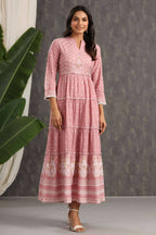 Juniper Womens Onion Pink Rayon Foil Printed Tiered Dress - Distacart