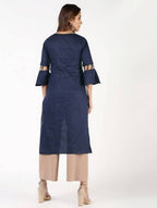 Aniyah Cotton Criss Cross Bell Sleeves Navy Blue Straight Kurta (AN-145K)