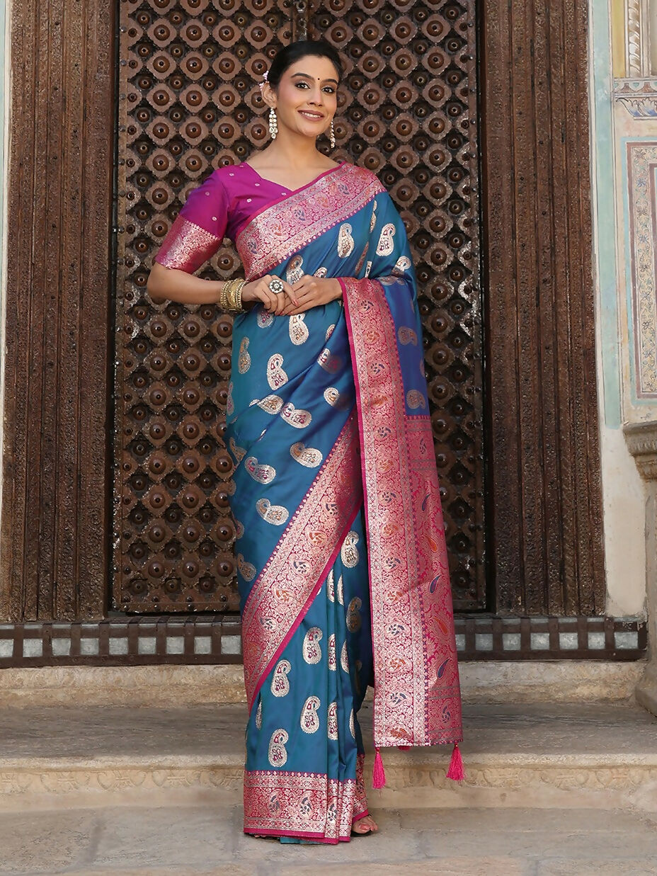 Shree Shyam Fashion Sky Blue Silk Saree - Distacart