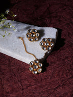 Kundan Round Maang Tikka with Studs Jewellery Set (Gold) - Ruby Raang