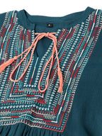 Teal Rayon Yoke Embroidered A-line Top - Tarini