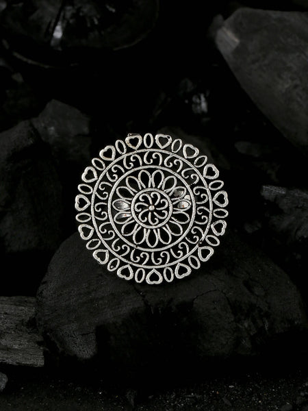 NVR Women Oxidised Silver-Plated Adjustable Finger Ring
