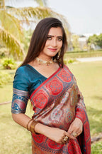 Vastranavya Boutique Collection Kanjivaram Soft Silk Saree With Unstitched Blouse - Light Orange