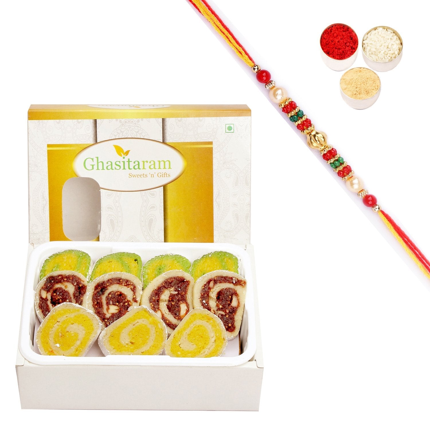 Ghasitaram Assorted Moons Box With Pearl Beads Rakhi - Distacart