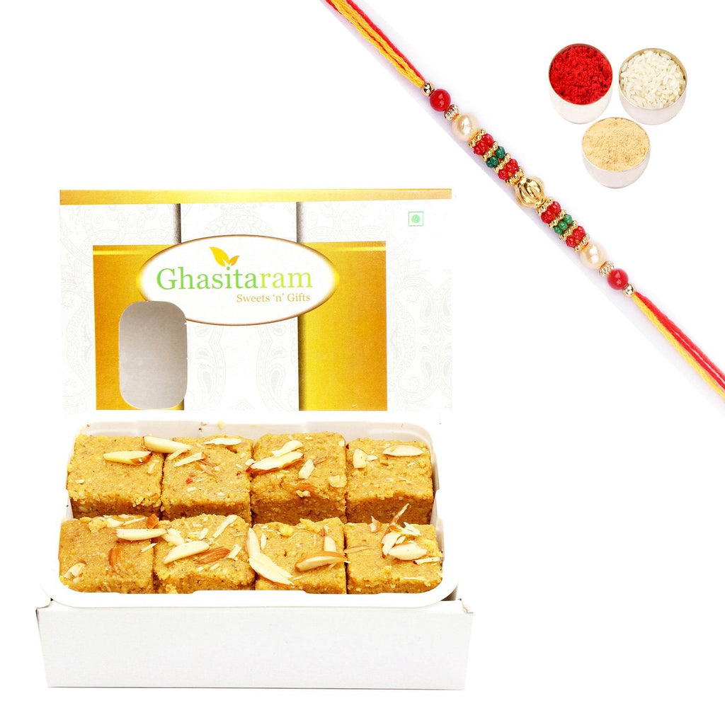 Ghasitaram Nani's Special Besan Barfi With Pearl Beads Rakhi - Distacart