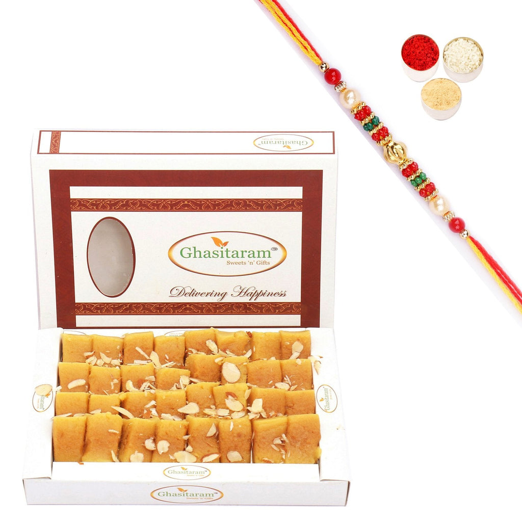 Ghasitaram Soft Mysore pak With Pearl Beads Rakhi - Distacart