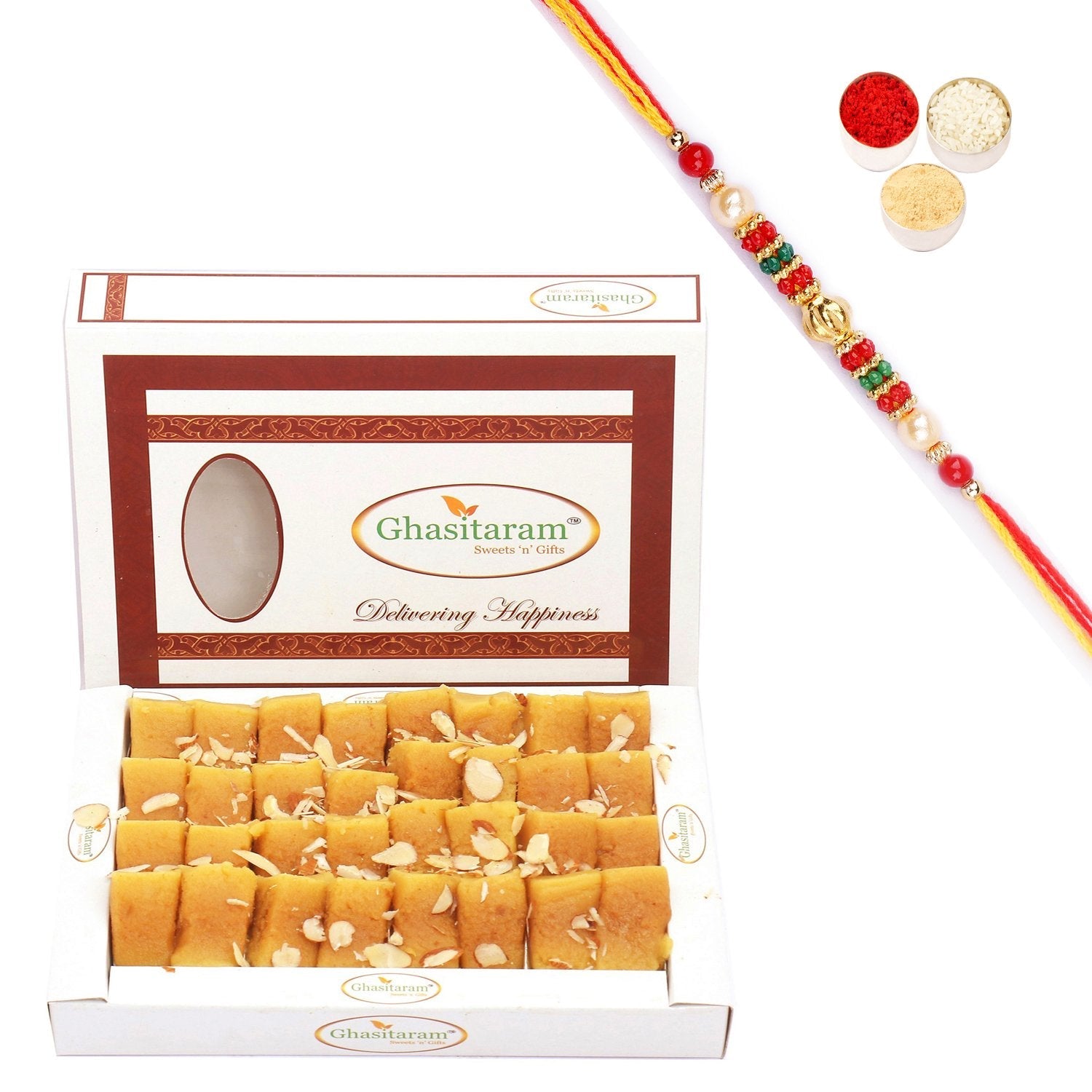 Ghasitaram Soft Mysore pak With Pearl Beads Rakhi - Distacart