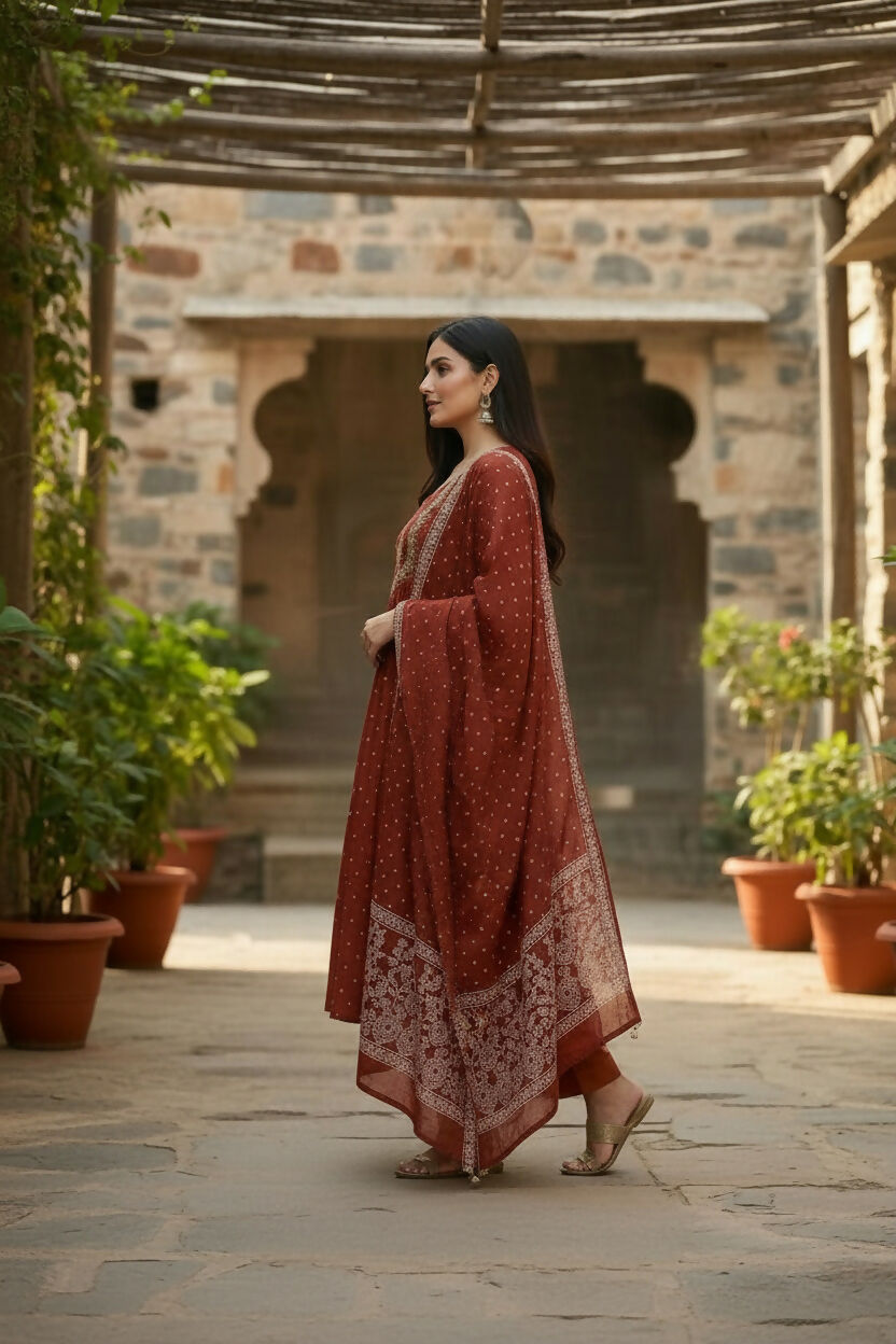 The52 Women's Beautiful Cotton Fabric Embroidery Work Flared Anarkali Pant and Dupatta Set - Distacart