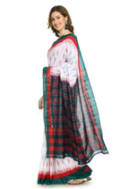 Vamika Sambalpuri Ikat Cotton Dehabandha White, Red & Green Saree - Distacart