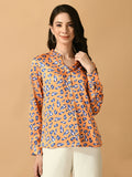 Myshka Women's Multi Satin Printed Smart Shirt