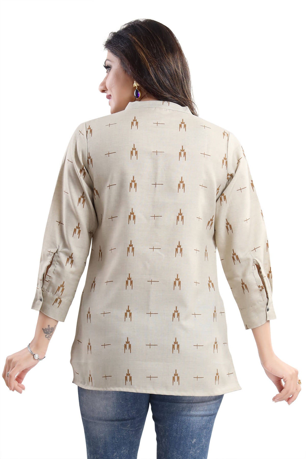 Snehal Creations Beige Cotton Blended Casual Short Tunic Top - Distacart