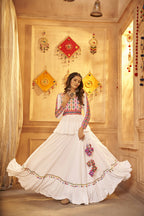 White Viscose Rayon Navratri Lehenga Choli With Dupatta - Raas