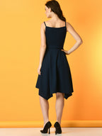 Myshka Women's Navy Blue Solid Party Dress - Distacart