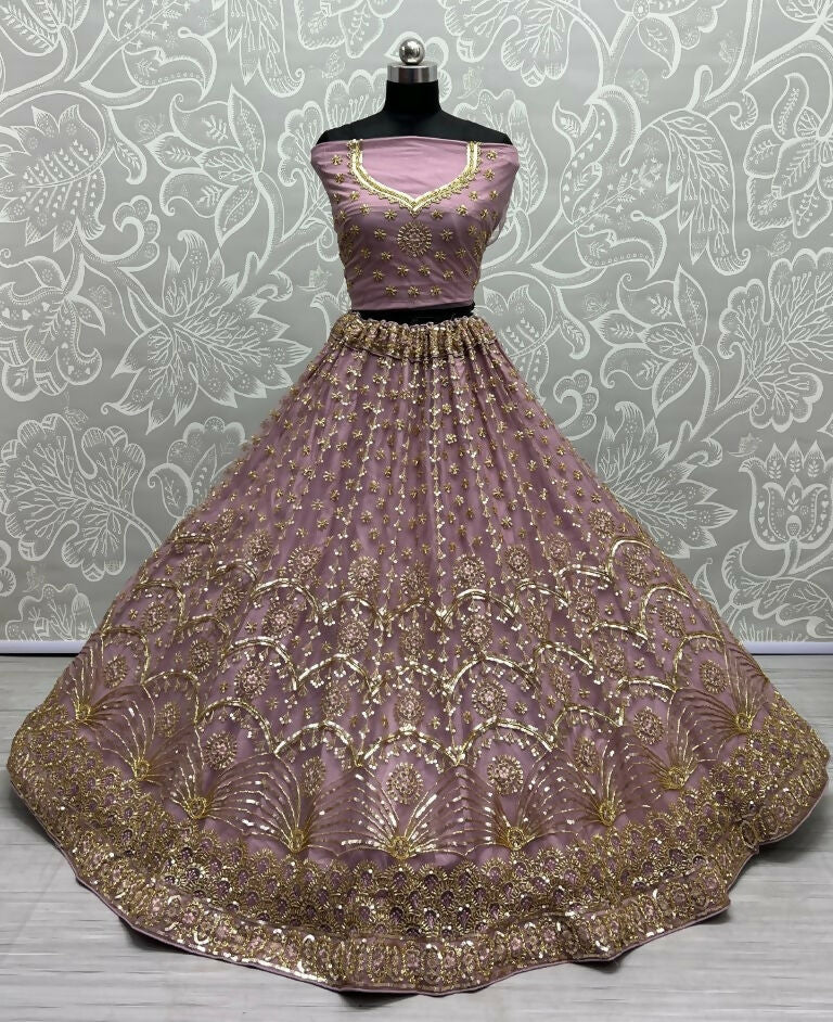 Jyoti Fashion Women's Pyazi Bridal Net Fancy Sequins with Multi Thread Embroidered & Handwork Wedding Lehenga Choli