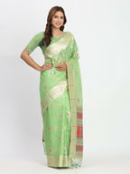 Shree Shyam Fashion Linen Cotton Light Green Saree - Distacart