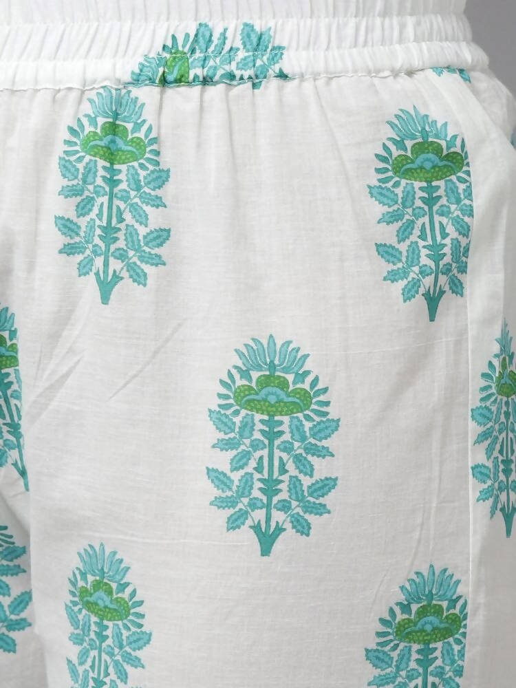Yufta Green & White Ethnic Motifs Printed Mirror Work Kurta with Palazzo & Dupatta