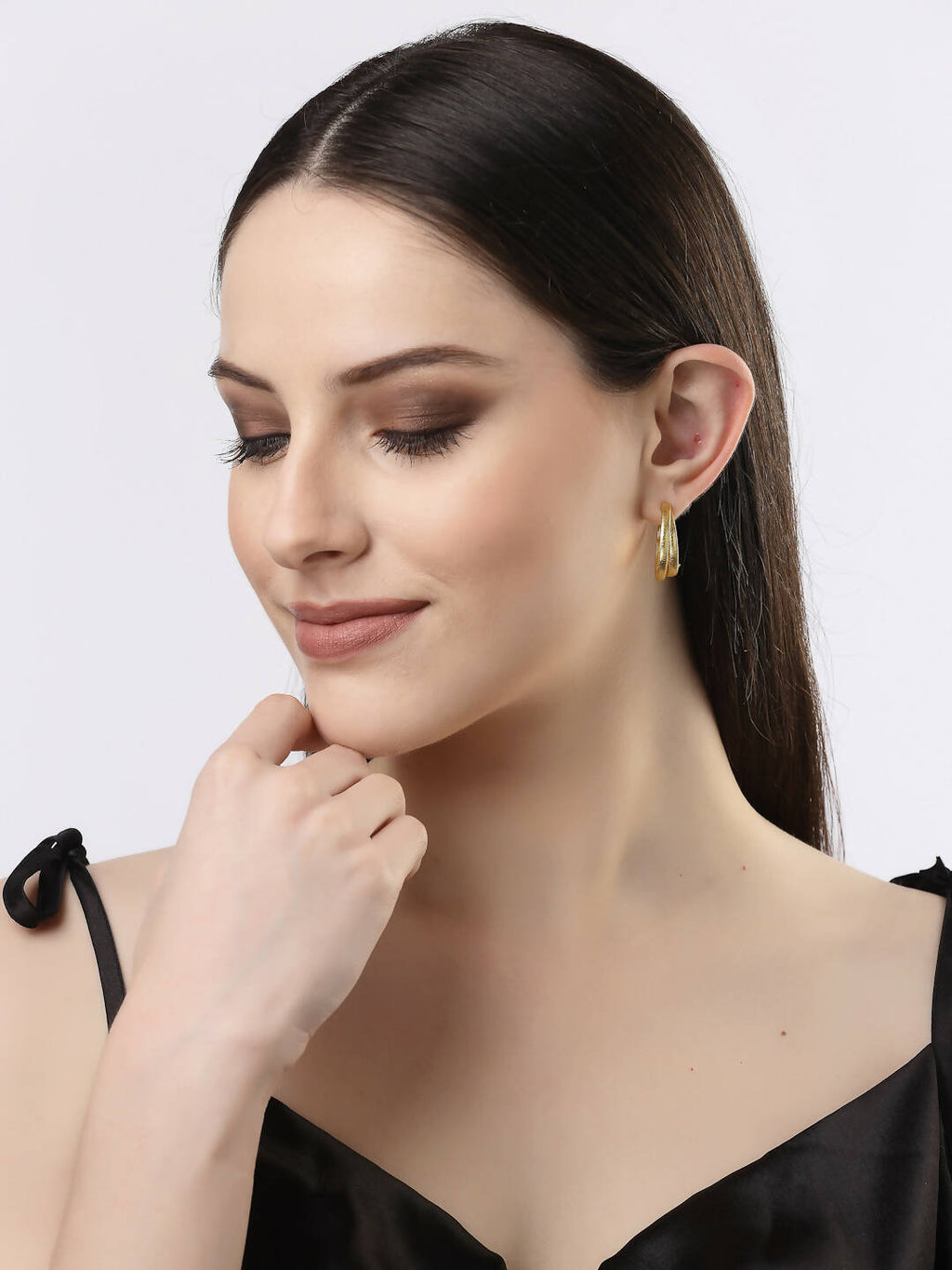 NVR Women Gold-Plated Alloy Circular-Shaped Half Hoop Earrings - Distacart