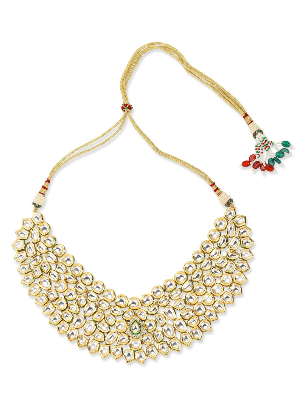 Gold Plated Maharani Kundan Neckpiece With Earrings And Maang Tikka - Ruby Raang - Distacart
