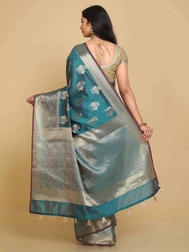 Kalamandir Ethnic Motifs Sea Green Silk Blend Saree