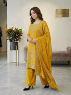 Teeya Creation Yellow Color Gimmychu Silk Embroidery Work Wedding Wear Salwar Suit - Distacart