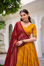 Evanik Yellow Tassa Silk With Bandhej Print Lehenga Choli - Distacart