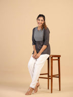 Womens Grey Rayon Yoke Embroidered Top - Keeva