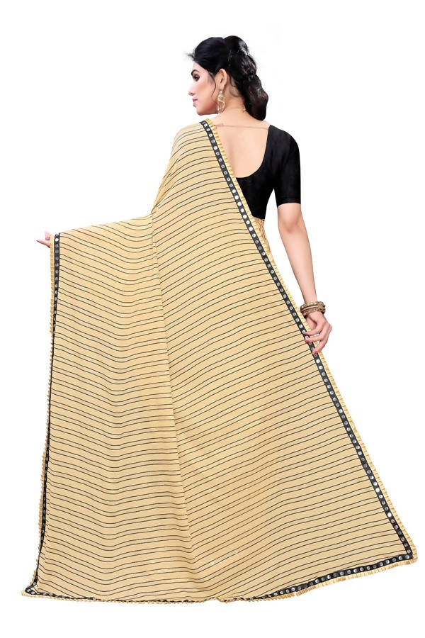 Vamika Cream Malai Silk Printed Saree (Zigzag Chiku)