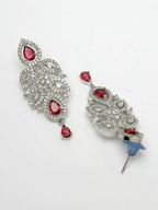 NVR Women's silver plated Maroon CZ stone handcrafted jewellery set