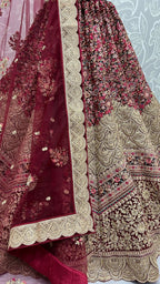Jyoti Fashion Women's Maroon Velvet Fancy Dori & Sequins Multi Thread Embroidered with Diamond Work Wedding Lehenga Choli