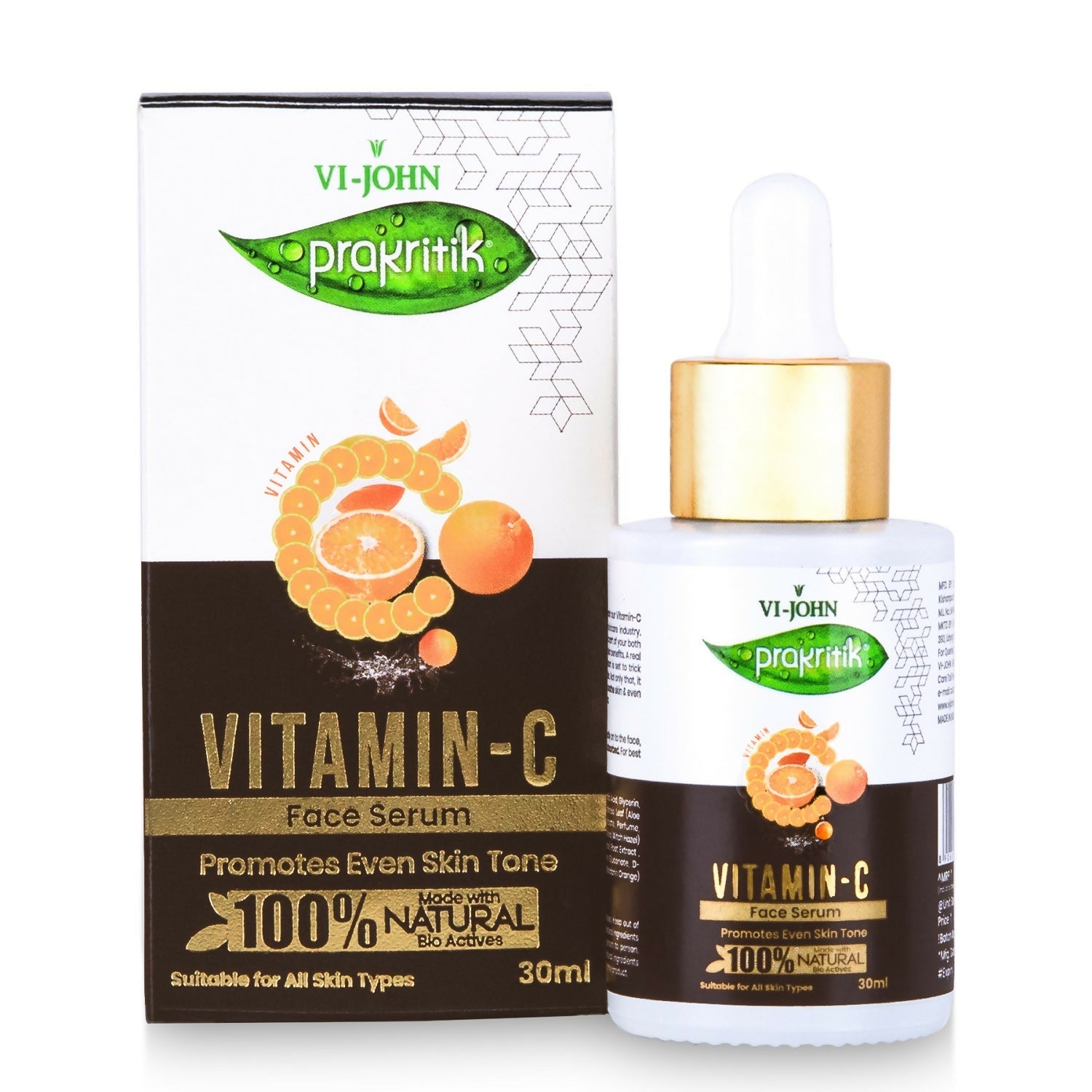 VI-JOHN Prakritik Vitamin C Face Serum Brightening, Anti-Aging & Glowing Skin, 100% Bio-Actives - Distacart
