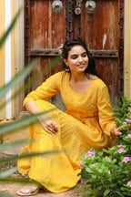 Yufta Yellow Cotton Dobby Dress