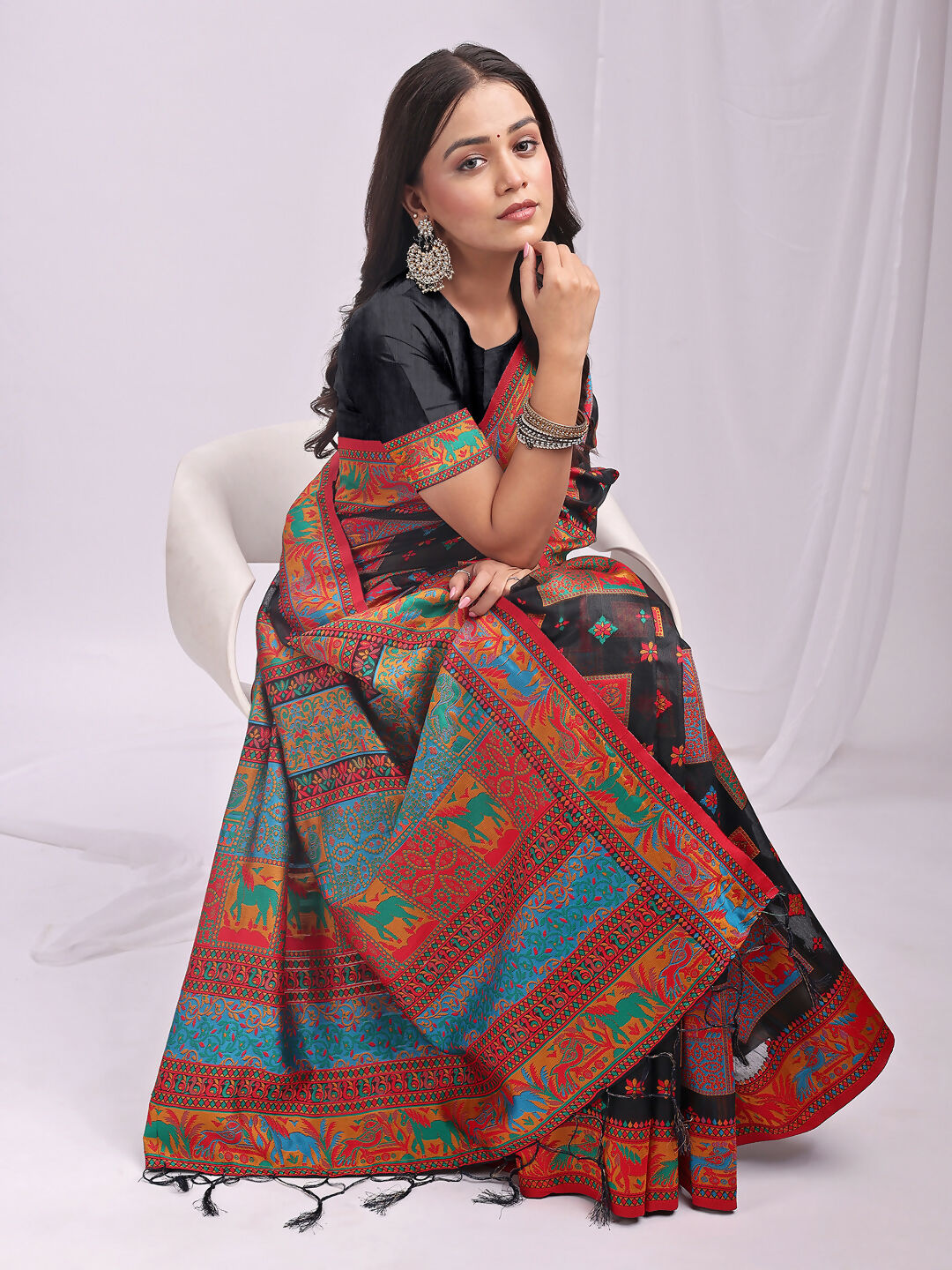 Shree Shyam Fashion Vastraloom Black Linen Cotton Saree