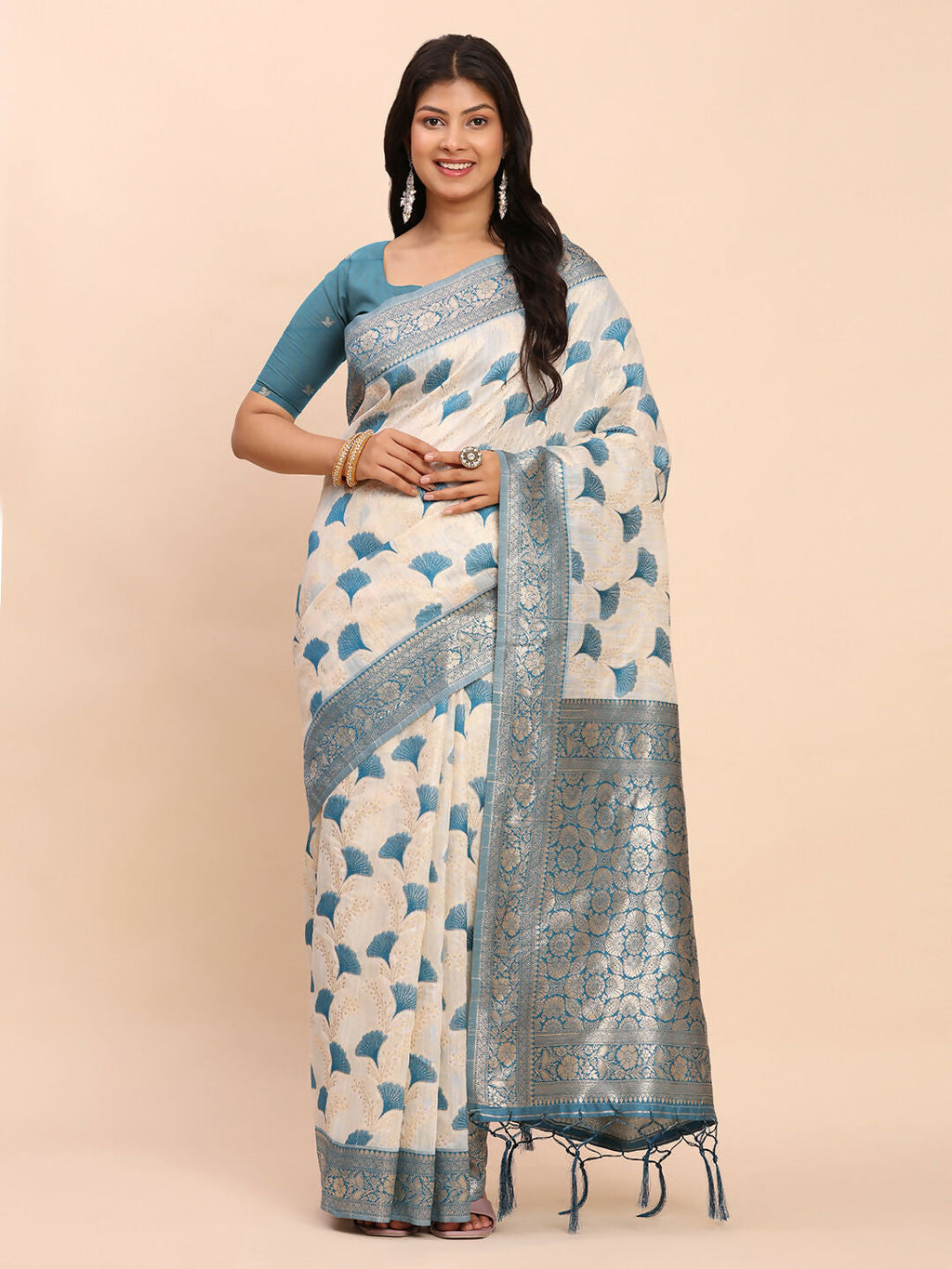 Shree Shyam Fashion Linen Cotton Sky Blue Saree - Distacart