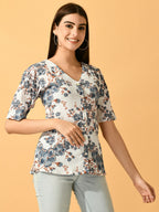 Myshka Women's White Printed Party Top