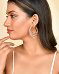 VOJ Women Gold-Plated Studded Beads Stainless Steel Double Circular Hoop Earrings - Distacart