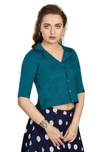 Aastha Fashion Women's Women's Teal Art Silk Button Readymade Blouse