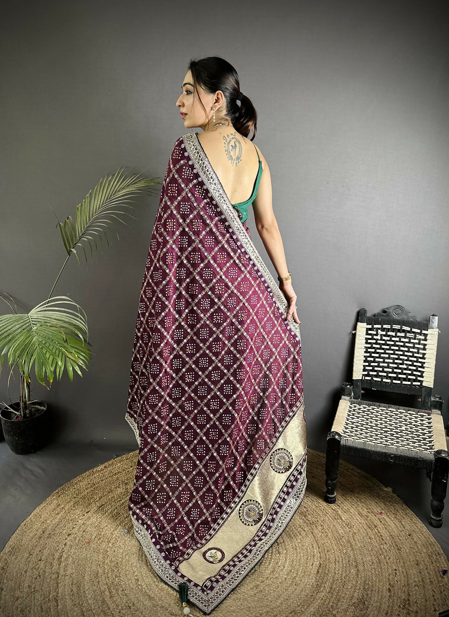 Joban Fashion Wine Bandhej Bandhani Vichitra Silk Bandhani Prints Saree - Distacart