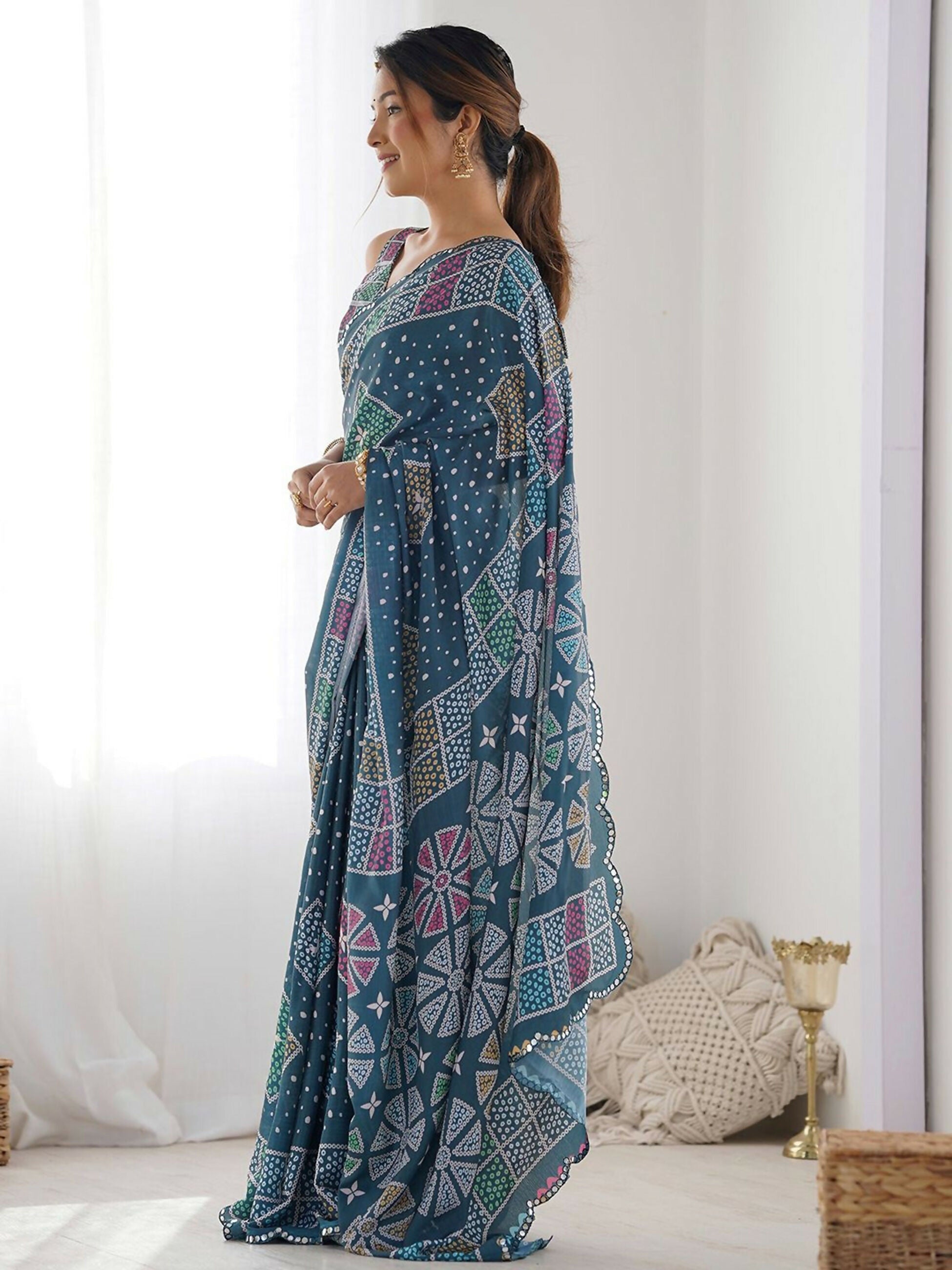 Designer Partywear Georgette Light Blue Fancy Saree - Durga