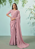Pink Silk crepe Solid Saree With Unstitched Blouse Piece - Norita Ikshita