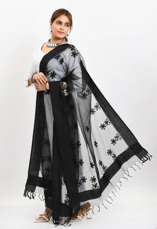 Mominos Fashion Moeza Women's Orgenza All Over Chikan Work Black Dupatta - Distacart