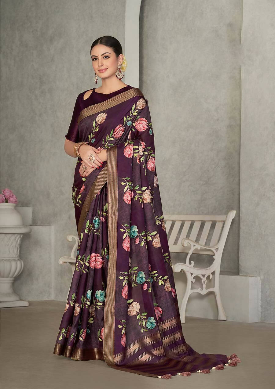 Purple Rangkat Tussar Silk Woven Design Saree with Unstitched Blouse - Mohmanthan Eshani