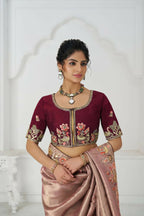 Kesar Fab Prettt Pink Color With Multi-Thread And Sequins Embroidery For Wedding Saree