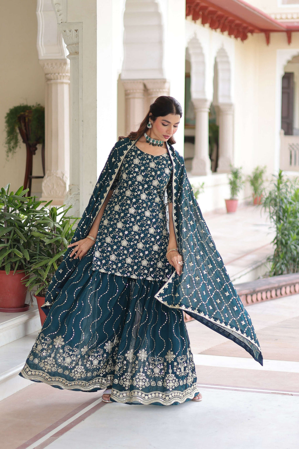 Joban Fashion Rama Green Readymade Kurta Set With Sequence embroidery Work - Distacart