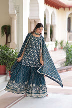Joban Fashion Rama Green Readymade Kurta Set With Sequence embroidery Work - Distacart